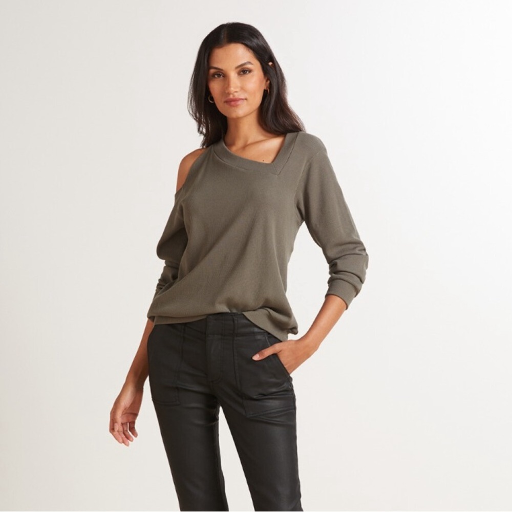 LNA Sydney Stone Thermal Long Sleeve Cold Shoulder Size XS Green